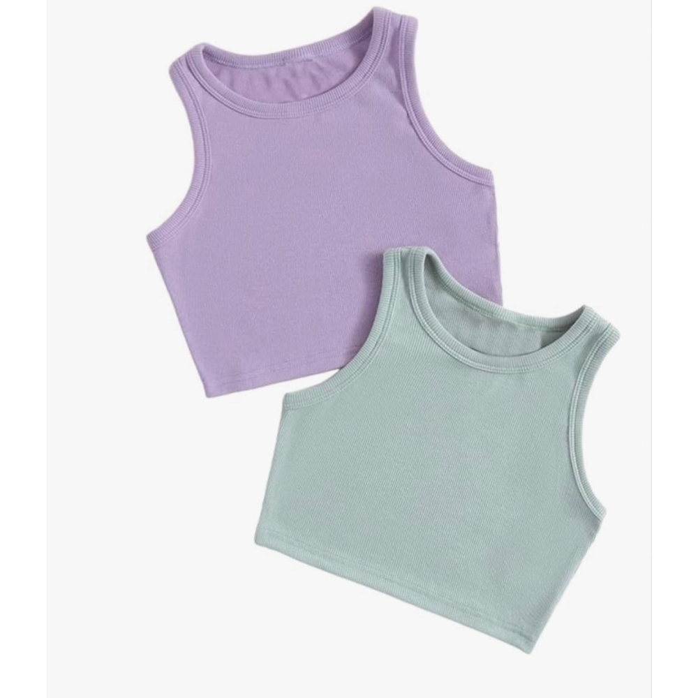 NEW Girl's 2 Pk Ribbed Knit Sleeveless Round Neck Crop Tank 9 Yrs